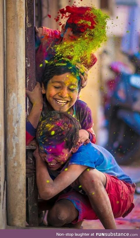 Children celebrating the festival of colours (Holi)