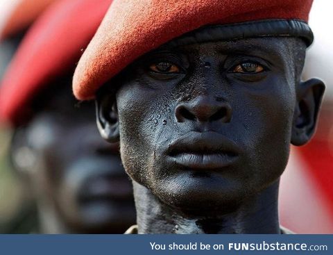 End of a civil war: A Sudanese soldier stands at attention on the eve of South Sudan’s