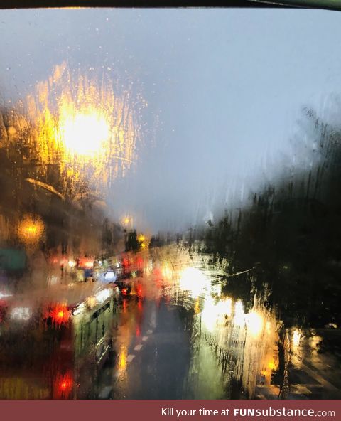 (London) Photo from a double-decker bus looking like a watercolour painting