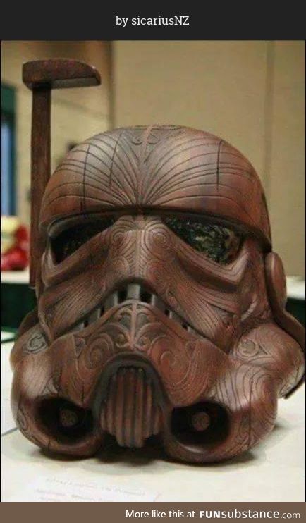 This wood carved Stormtrooper helmet with Māori designs is seriously impressive.