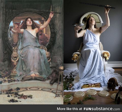Famous painting recreation "Circe Offering the Cup to Ulysses" by John William Waterhouse