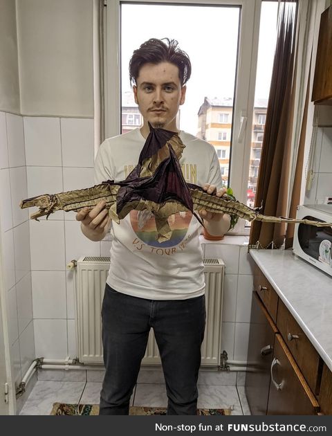 I'd like to share with everyone a humongous origami dragon! It's a huge milestone for me