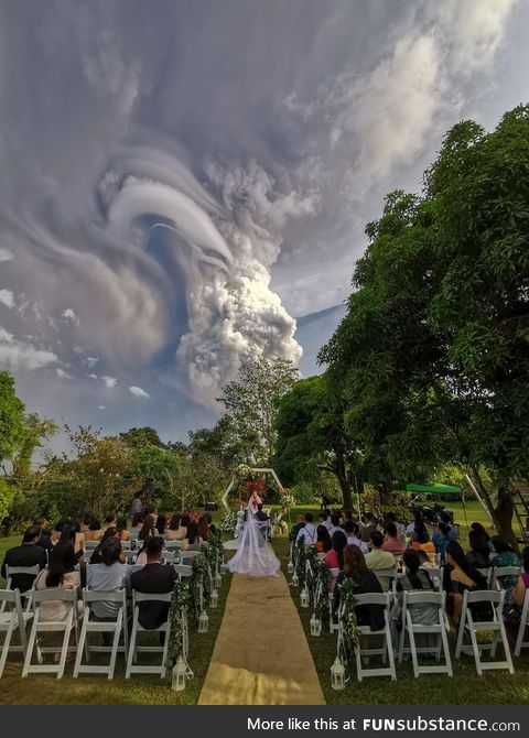 Wedding under volcanic eruption