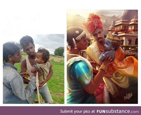 Poor but happy family, They asked to made them look like Lord Krishna's family