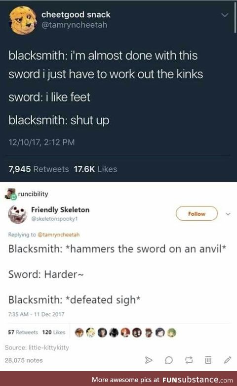 You gotta pound the kink out of the sword