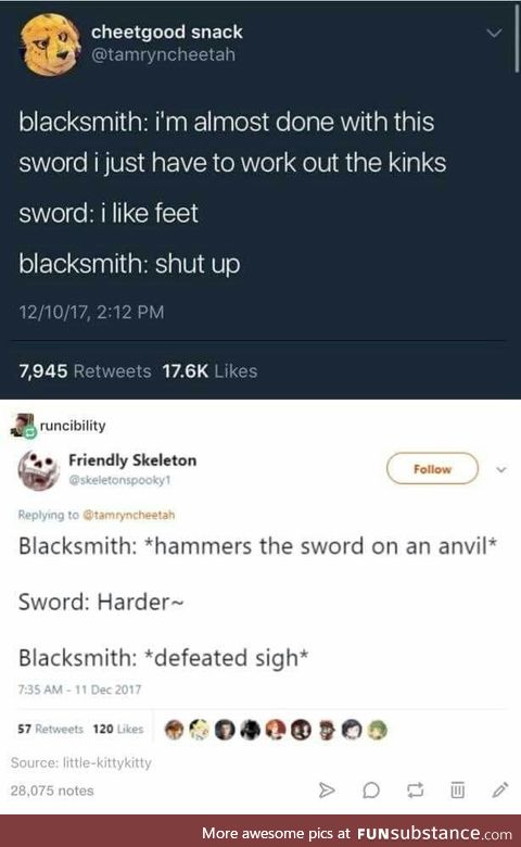 You gotta pound the kink out of the sword