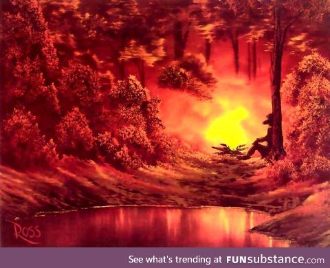 One of the few times Bob Ross painted a person