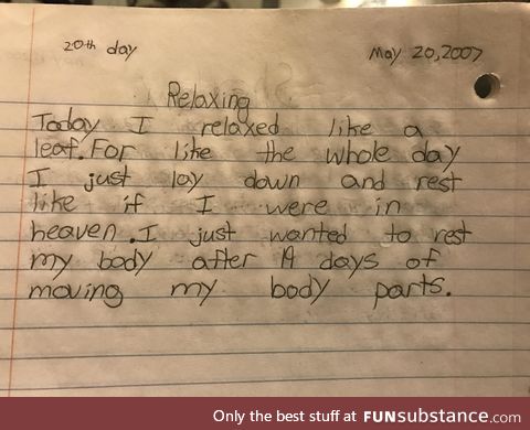 Month-long vacations can be a lot for a kid. Here's my entry for Day 20: