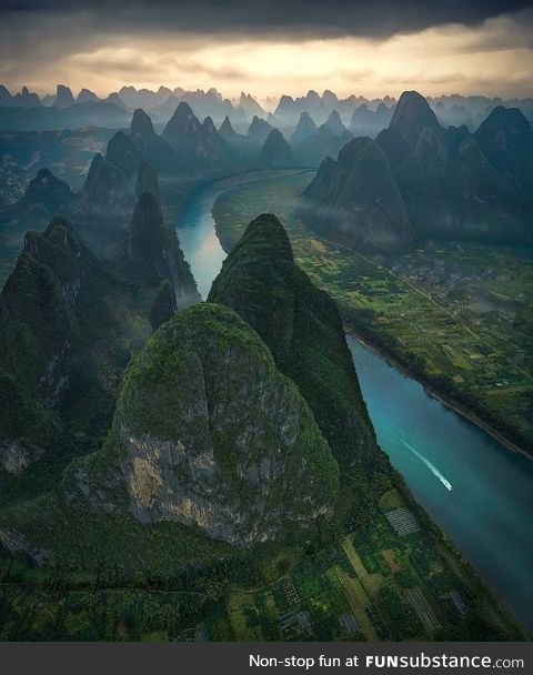 Li River in China, meandering through some amazing mountains