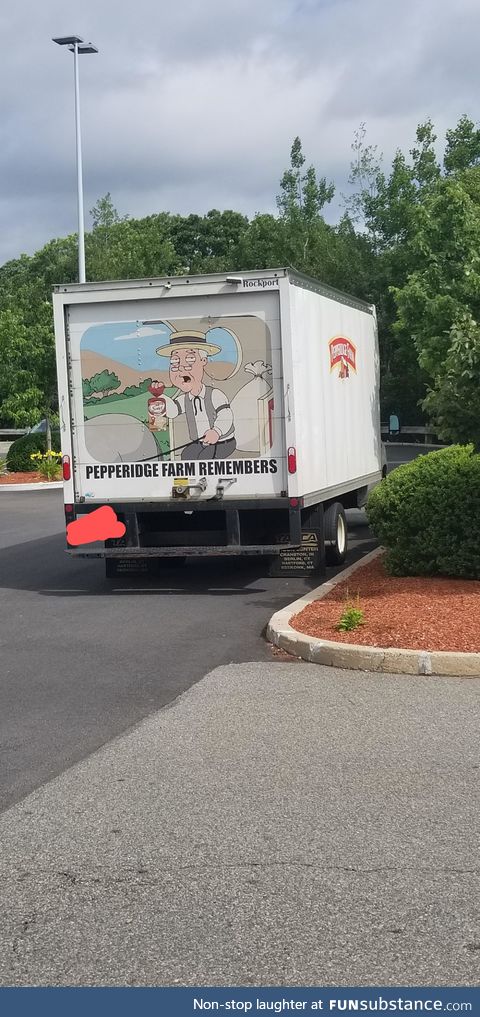 Pepperidge Farms truck getting in on a Family Guy joke. Seen in m*lford, MA
