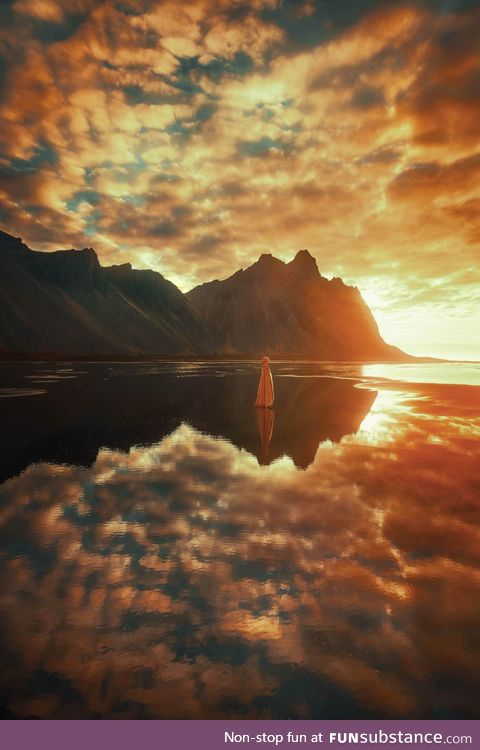 I took a photo of my girlfriend on a beach In Iceland at sunrise