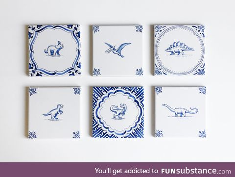 I love dinosaurs and Delftware ceramics. Just combined two my big passions hand-painting