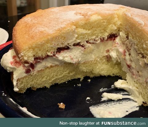 I just made a Victorian sponge with whipped cream and raspberry jam! I am learning to