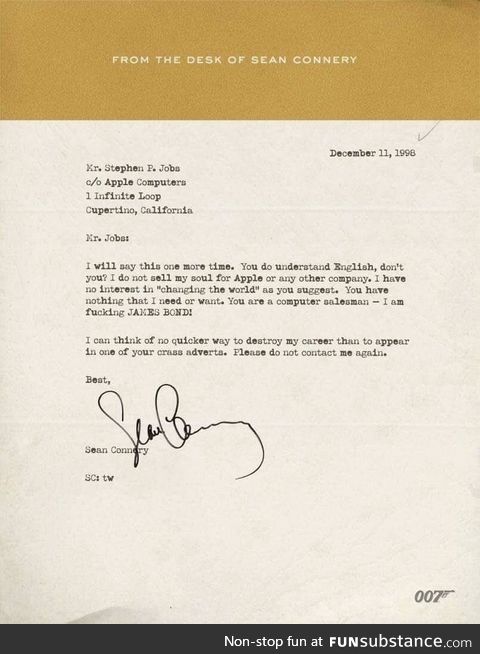 Sean Connery doesn’t want to be in your advertisement, circa 1998