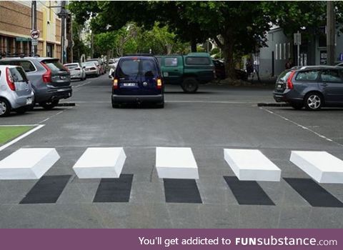 Apparently, 3D painted crosswalks improve pedestrian safety