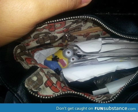 Opened my wife's purse and started laughing. She asked what was so funny