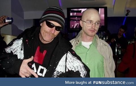 Bryan Cranston as Jesse Pinkman and Aaron Paul as Walter White at a "Breaking Bad" cast
