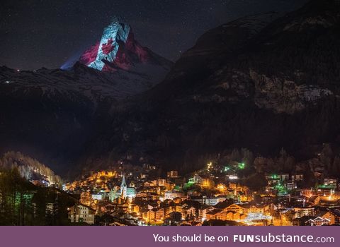 Switzerland lit up the Matterhorn in attempt to provide hope to Canadians