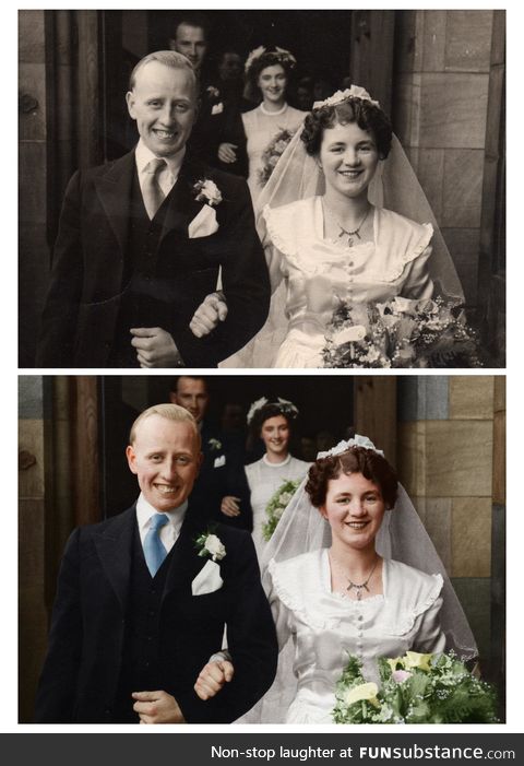 After about a week of continuous work, I finally restored my Grandparent's wedding photo