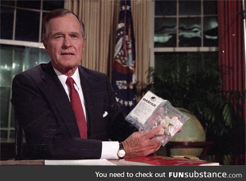 President Bush posing with a bag of crack, circa 1985