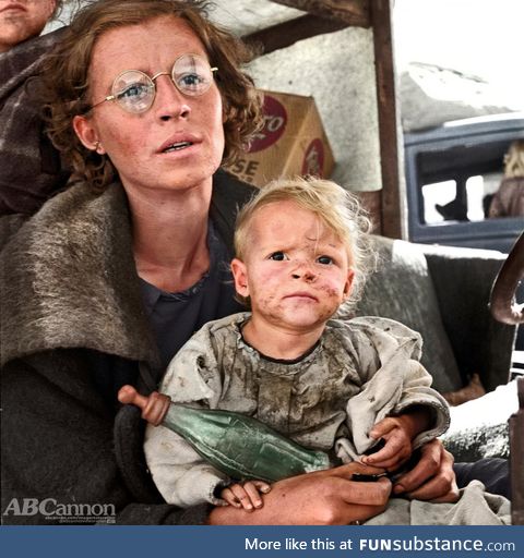 I colorized this portrait by Dorothea Lange of a Mother and Child during The Great
