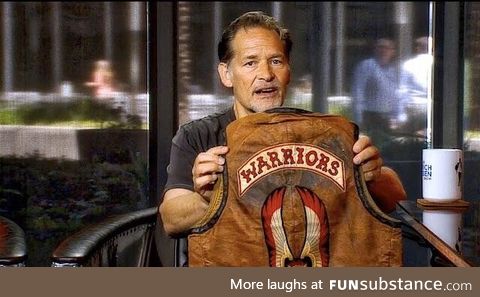 James Remar and his 1979 original The Warriors jacket. (The last one in existence)