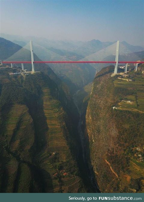 Duge Bridge is a cable-stayed bridge near Liupanshui in China. Highest in the world with