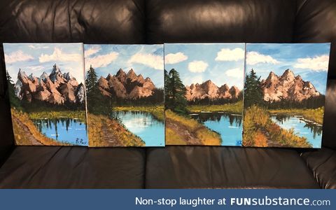 First family Bob Ross paint night during quarantine. It was so much fun!!