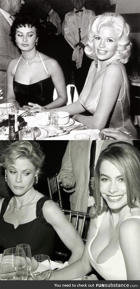 Sophia Loren and Jayne Mansfield (1957) recreated by Julie Bowen and Sofia Vergara