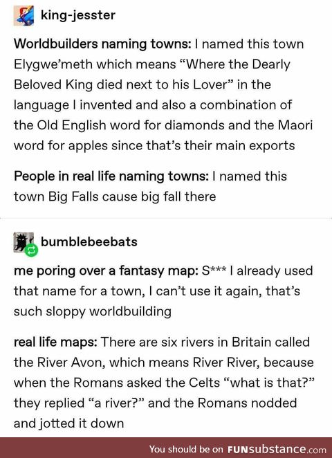 Avon isn't the river they wrote (naming things in writing vs real life)