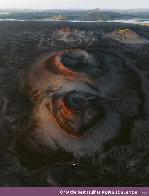 Drone view of volcanic craters in the Icelandic Highlands looks like another planet