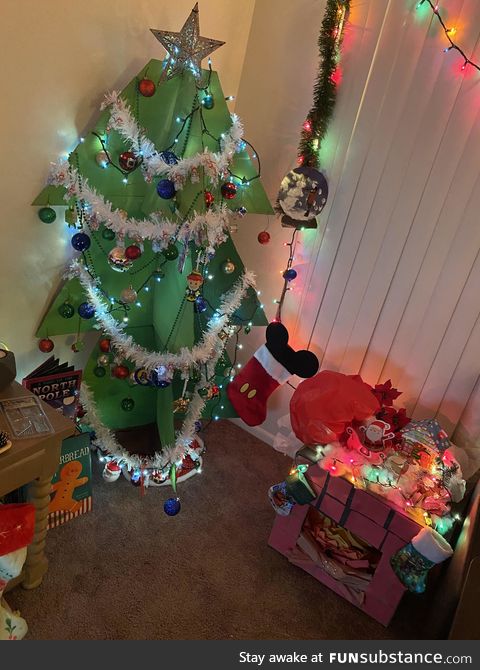 I’m still laid off due to covid so we had to be creative and improvise on our tree this