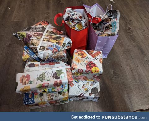 Got the presents wrapped. Some call it being cheap. I call it recycling