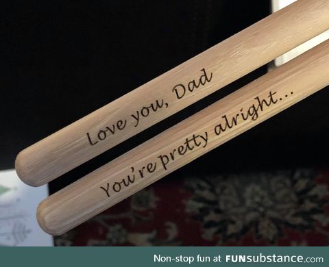 Received some custom engraved drumsticks from my kids for Christmas