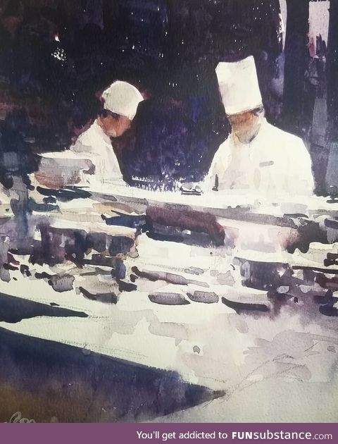 Two chefs. Watercolour. By me