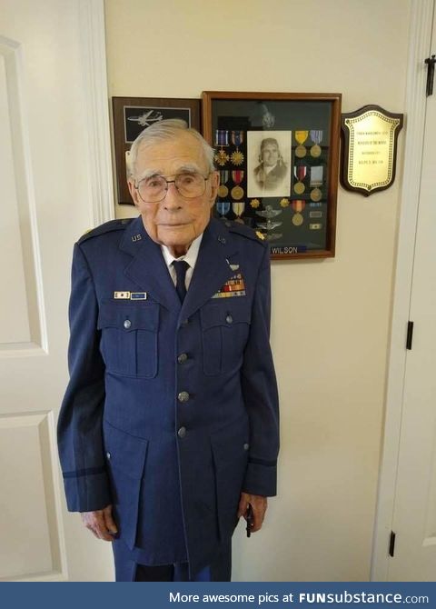 My 100 yr-old grandfather put his Air Force uniform on today