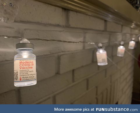My sister who adminsters COVID-19 vaccines turned the empty vials into Christmas lights!