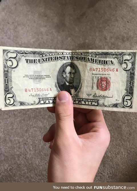 $5 Bill from 1953 I found in my grandmother’s address book