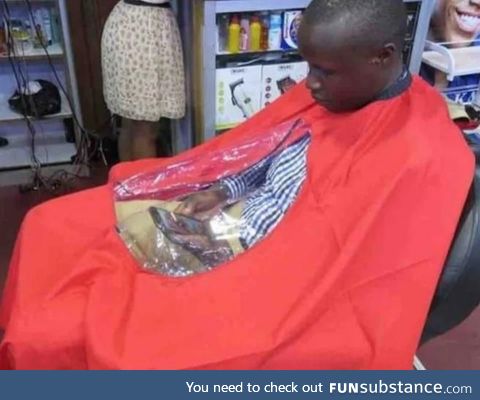 The barber has a degree in customer care