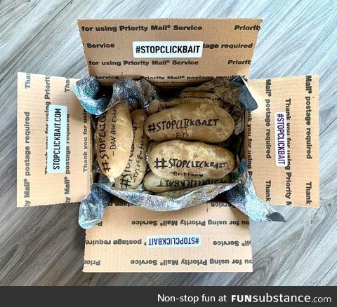 The Facebook page "Stop Clickbait" started shipping potatoes to BuzzFeed in retaliation