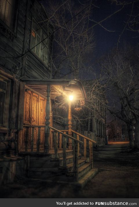 Night street in russian city looks like location in some game