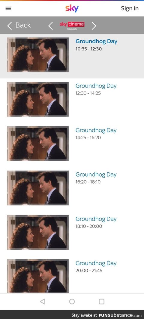 Sky Cinema's Comedy channel schedule for today
