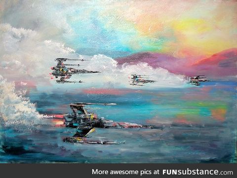 My oil painting of X-Wing Fighters on canvas