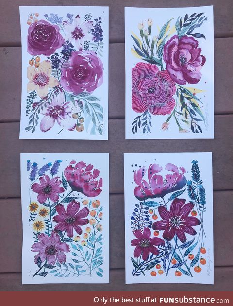 Thanks to all your encouragement, I’m finally selling paintings! Here is a set of four