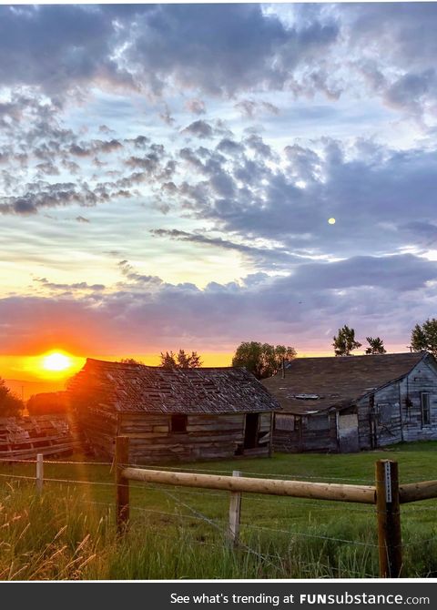 Sunset over great-grandparents ranch in Oregon