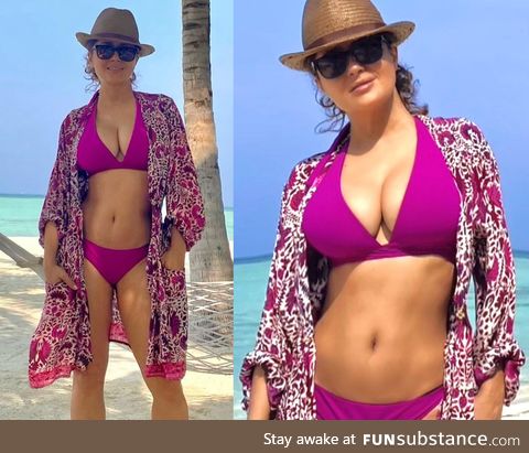 Salma Hayek at 54 photographed in a bathing suit
