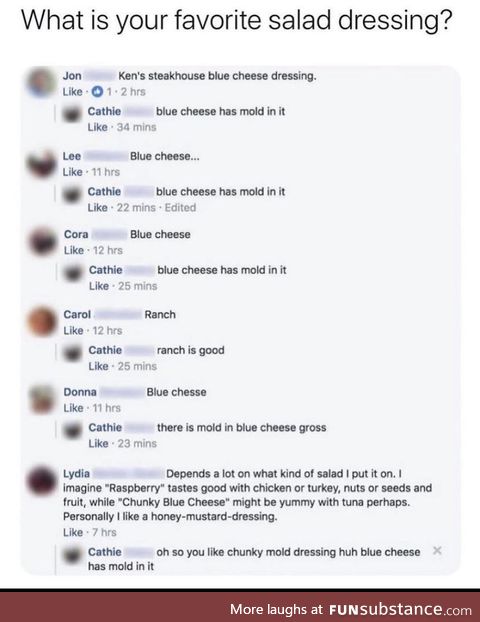 Blue cheese has mould in it