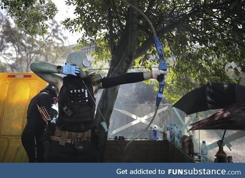 Hong Kong Protester looks like a post apocalyptic survivor. May HK have the strength it