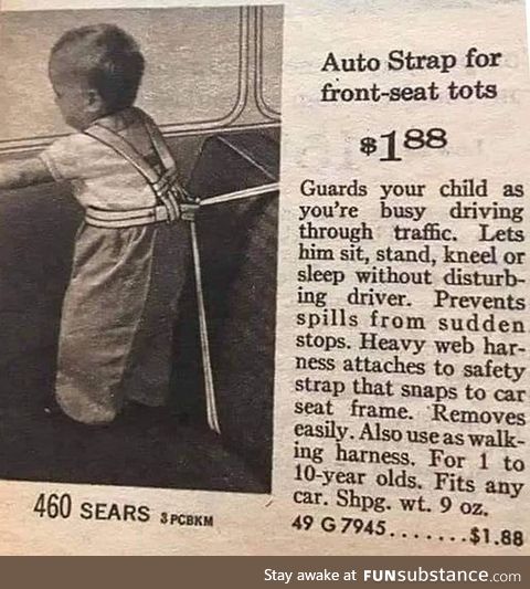 It keeps the children inside the car, circa 1962