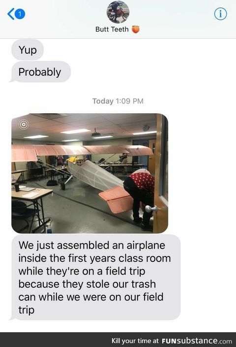 Assembled airplane inside their classroom